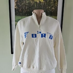 Zara Men's Cream and Blue Zip-Up Sweater